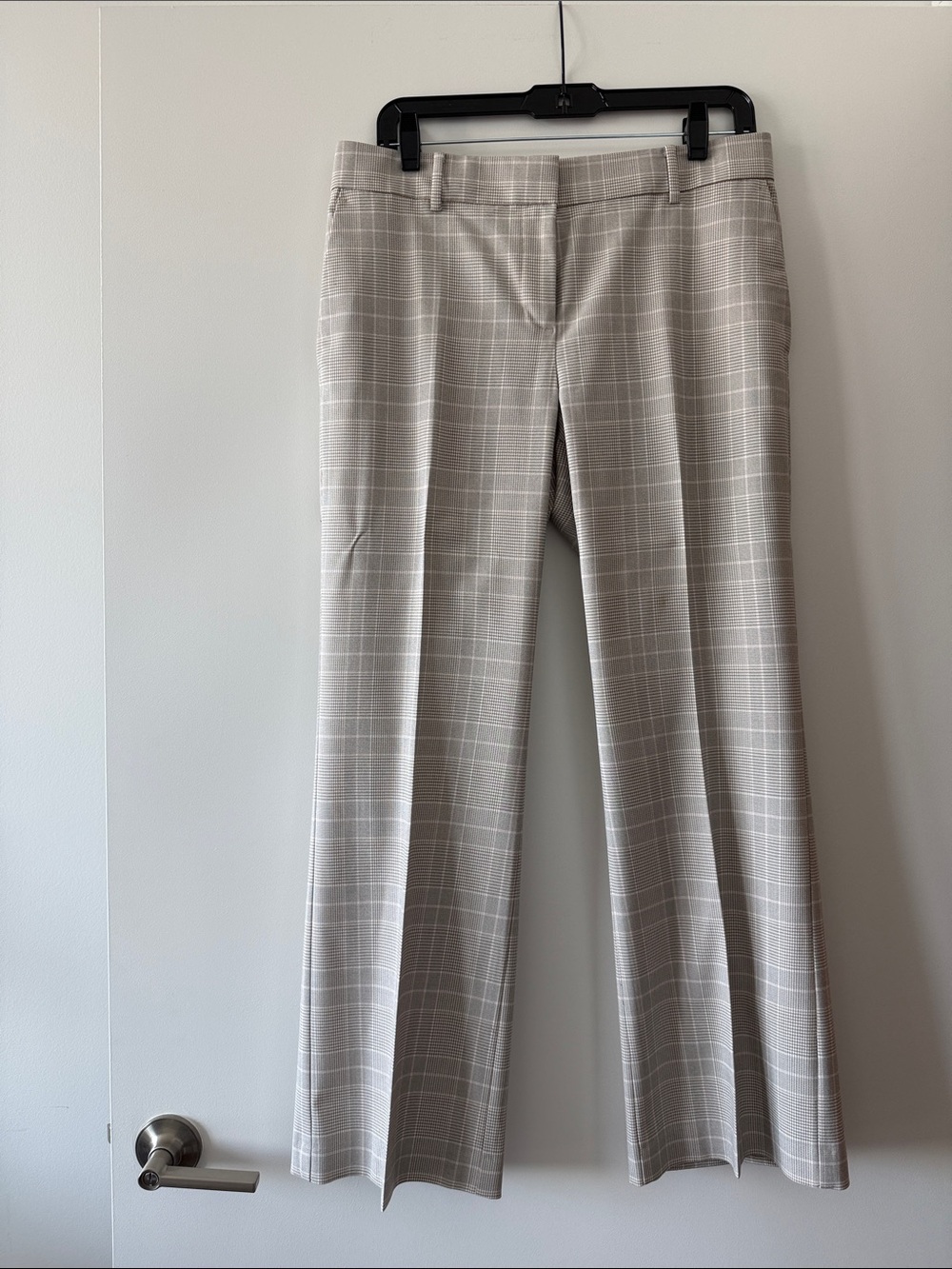 Ann Taylor Beige Plaid Straight-Leg Trousers